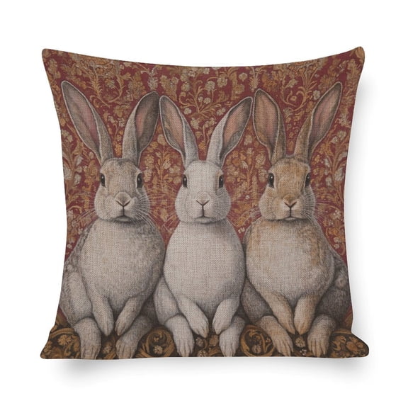 Summer Pillowcases Three Bunnies Ancient Pattern Cushion Case 20"x20" Spring Floral Rabbit Outdoor Square Pillow Cushion Case for Sofa