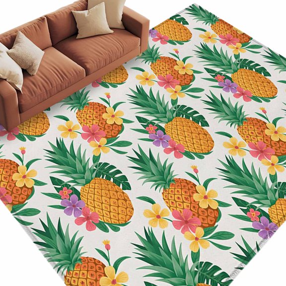 Summer Pineapple Area Rug 5x7 Washable Rug Non Slip Tropical Fruit Flowers Palm Leaves Large Area Rug Soft Stainresistant Indoor Floor Carpet for Living Room Bedroom Home Office Dining Room Nursery