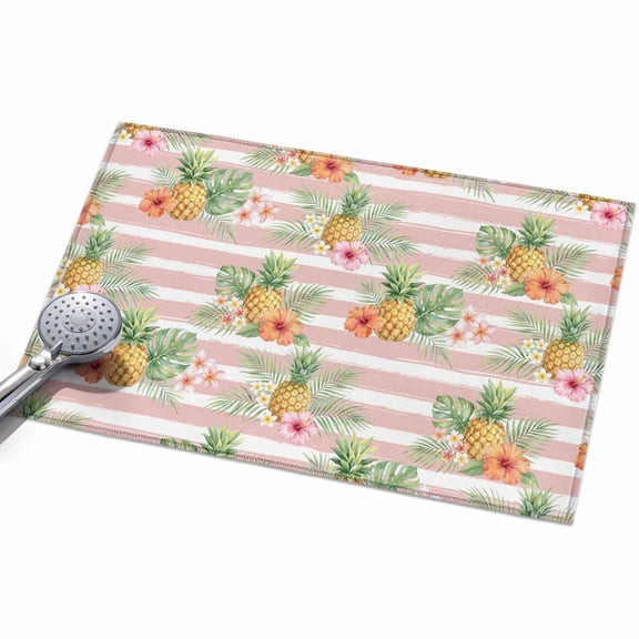 Summer Pineapple Area Rugs 2x3ft Pink Striped Orange Flower Green Leaf Tropical Plant Floor Rug&nbsp;Non Slip Low Pile Ultra Soft Throw Carpet for Entryway Indoor Entrance Kitchen Bathroom