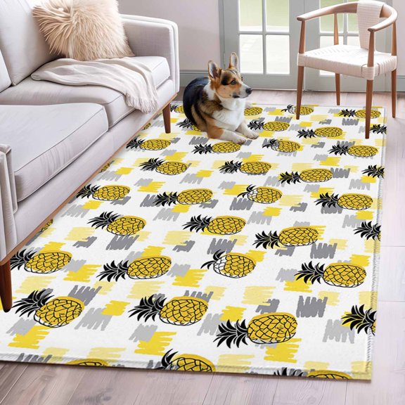 Summer Pineapple Area Rugs 4x6 ft Modern Style Tropical Yellow Pineapples Washable Rug Non Slip Indoor Carpet Absorbent Floor Mat for Living Room Bedroom Dining Room