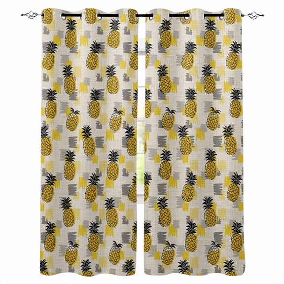 Summer Pineapple Black Out Curtains 63 Inch Long, Room Darkening Draperies Curtains Panels, Retro Country Tropical Plants Fruit Thermal Insulated Curtain for Bedroom Living Room 52"x63" 2 Panels