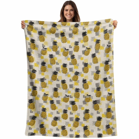 Summer Pineapple Blanket Soft Cozy Warm Throw Blanket for Couch, Plush Fuzzy Flannel Fleece Blankets for Sofa, Retro Country Tropical Plants Fruit Bed Blankets Lightweight Gifts for Women, 50"x60"