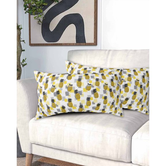 Summer Pineapple California King Pillow Case - Microfiber Bed Throw Pillow Covers, Tropical Plants Fruit Yellow Grey Blocks Decorative Lumbar Pillow Cover with Envelope Closure for Sofa 20"x40"