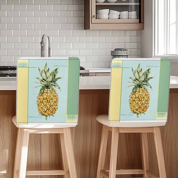 Summer Pineapple Chair Back Cover for Dining Room Set of 4, Yellow Blue Green Striped Geometric Removable Kitchen Chair Slipcovers, Washable Seat Protector for Restaurant Party Banquet Wedding Décor