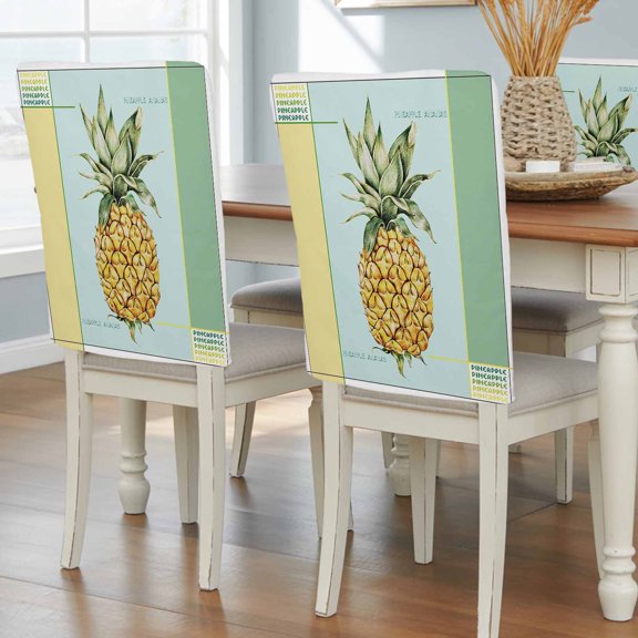 Summer Pineapple Chair Back Covers, Yellow Blue Green Striped Geometric Removable Chair Covers for Dining Chairs Set of 4, Washable Chairs Slipcovers Back Seat Protector for Wedding Party 19"x20"