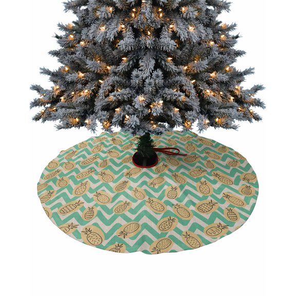 Summer Pineapple Christmas Tree Skirt 36 Inches Large Christmas Skirt Tree, Teal Moire Geometric Abstract Art Tree Skirt Christmas Decorations for Fireplace Party Holidays Indoor Outdoor