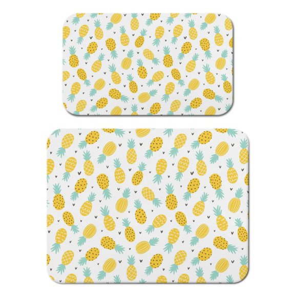 Summer Pineapple Dish Drying Mat, Tropical Hawaiian Fruit Yellow Golden Absorbent Kitchen Mat