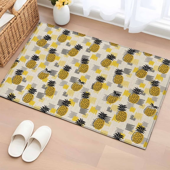 Summer Pineapple Entryway Rug 2'x3' Non Slip Front Door Mats, Retro Country Tropical Plants Fruit Entrance Rugs Indoor Outdoor Carpet, Washable Floor Mats Small Area Rug for Bedroom Kitchen