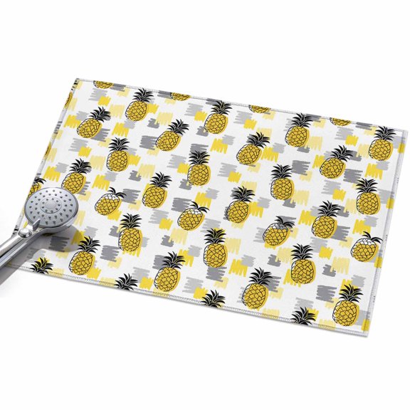 Summer Pineapple Entryway Rug 2x3ft Washable Non Slip Bathroom Rug Indoor Floor Front Door Mat Tropical Plants Fruit Yellow Grey Blocks Rectangle Area Rugs Carpet for Kitchen Office Dining Room