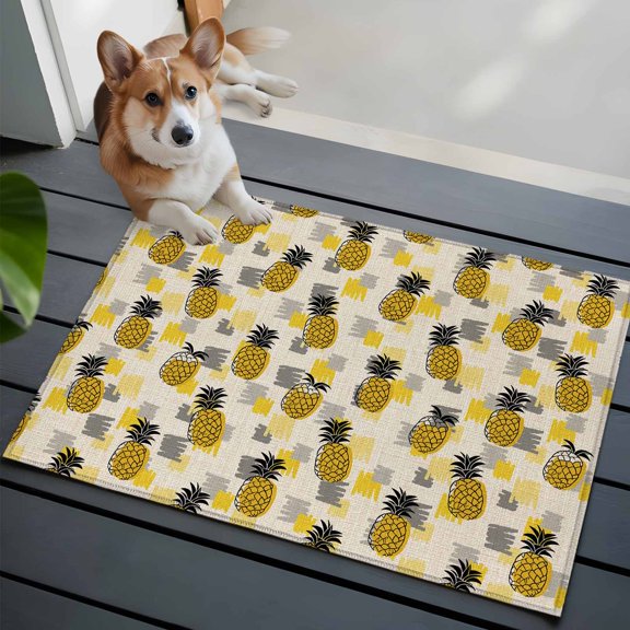 Summer Pineapple Front Door Rugs 2x3 ft Watercolor Yellow Gray Tropical Fruit Small Rug for Entryway Non Slip Washable Bathroom Door Mat Absorbent Floor Mat for Indoor Entrance