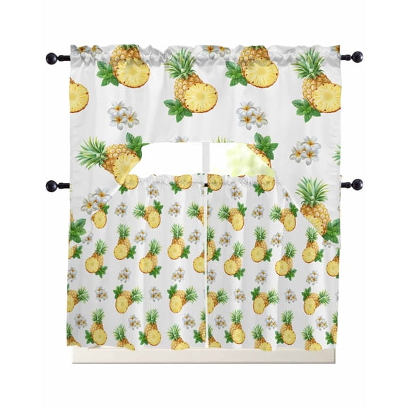 Summer Pineapple Kitchen Curtains Sets 36 Inch Length with Valance, Modern Tropical Fruit Watercolor Swag Valances and Tiers Curtain Set Drapes Swag Curtains for Living Room, Bathroom, Bedroom, Cafe