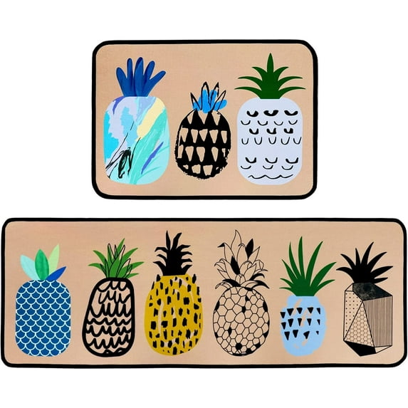 Summer Pineapple Kitchen Rug Set,Modern Colorful Abstract Pineapple Runner Rugs with Rubber Backing,Throw Rugs Washable for Kitchen Sink,Laundry Room,Standing Desk,Indoor Cute Home Decor