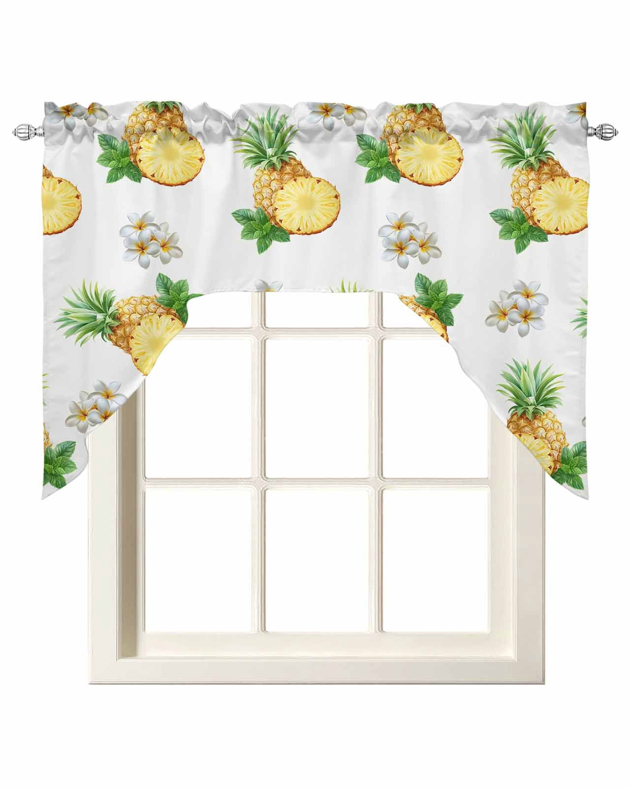 Summer Pineapple Kitchen Swag Valances for Windows, Modern Tropical Fruit Watercolor Swag Valances Curtains for Living Room, Rod Pocket Window Treatments for Bathroom, Bedroom, Cafe, 56"x36"