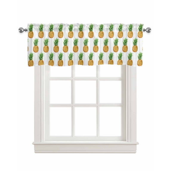Summer Pineapple Linen Curtain Valance for Bedroom/Bathroom/Kitchen/Office/Living/Dining Room Windows,Exotic Tropical Fruit Geometric Stripes Pocket Topper Drapes Decorative Cafe Drapery Panel 60x18
