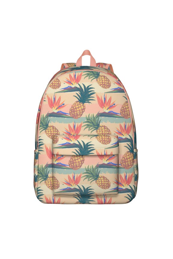 Summer Pineapple Pattern School Backpack, Golden Tropical Fruit Print Lightweight Travel Backpack for Women and Teens