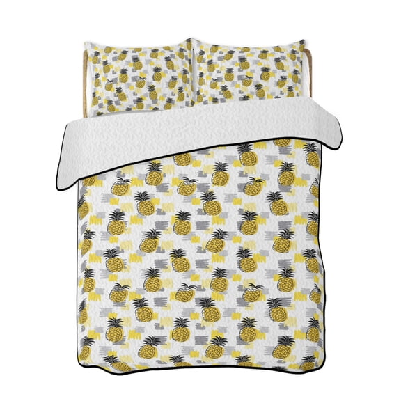 Summer Pineapple Quilts Bedding Set California King Modern Style Tropical Yellow Pineapples Lightweight Quilted Bedspread 3 Piece Bed Quilt with 2 Pillow Shams All Season for Bedroom 96" x 106"