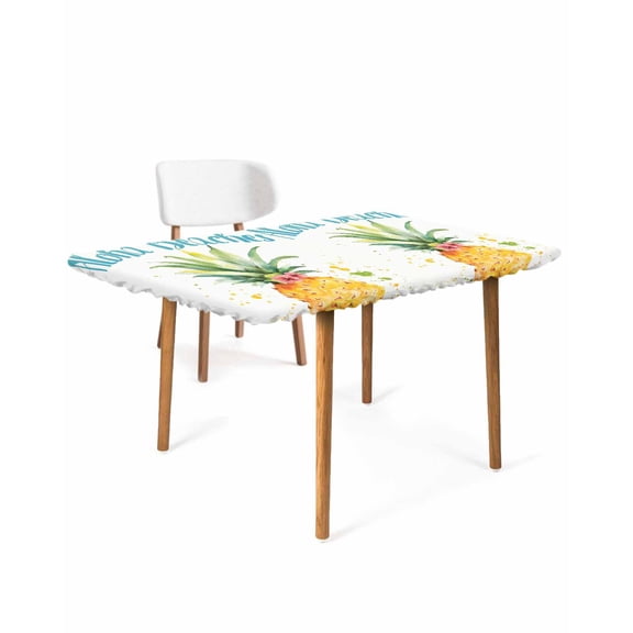 Summer Pineapple Rectangle Tablecloth, Waterproof Elastic Fitted Table Covers for 3 Foot Tables, 24x36inch Decorative Tablecloths for Picnic, Camping, Outdoor, Watercolor Modern Art Tropical Fruit