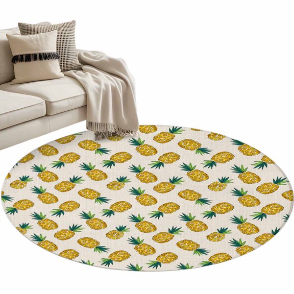 Summer Pineapple Round Rug 3ft Washable Circle Entryway Rugs Non Slip Modern Rustic Tropical Fruits Burlap Area Rug Indoor Floor Carpet for Bedroom Kitchen Living Room Home Office Dining Room Nursery