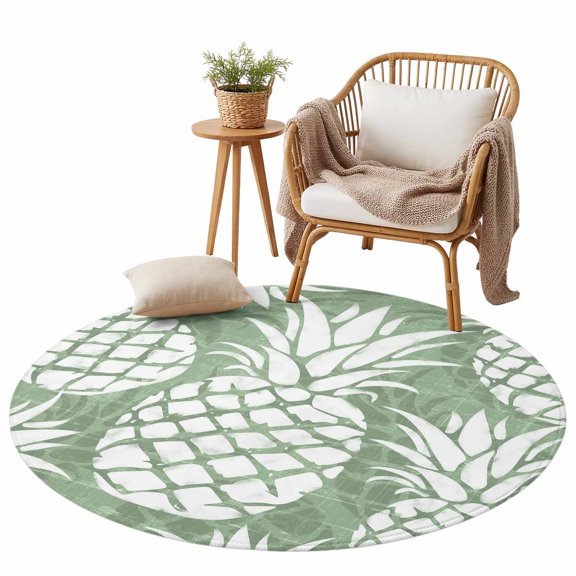 Summer Pineapple Sage Green Area Rug for Bedroom Living Room Rug 3ft, Soft Sponge Cushioned Non-Slip Washable Round Rugs, Farm Fruit Harvest Round Rugs for Dining Room Office Nursery Home