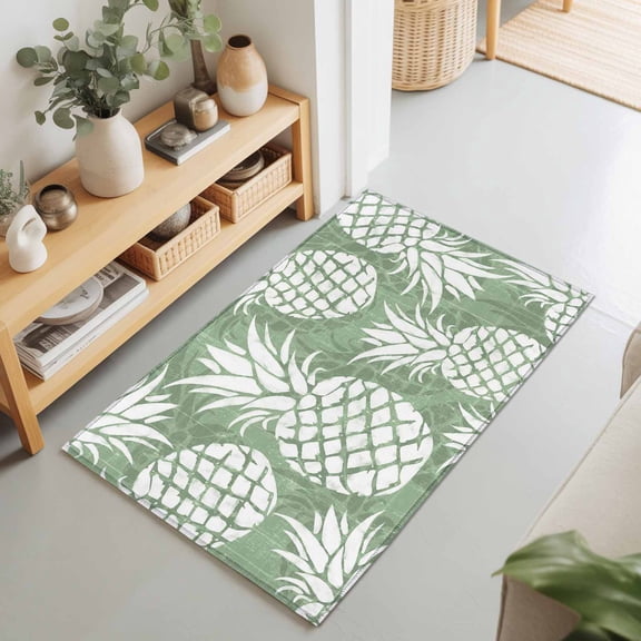 Summer Pineapple Sage Green Rectangle Area Rug 2x3ft,Living Room Rug Non-Slip Washable Circle Rugs Pad,Farm Fruit Harvest Soft Floor Carpet for Bedroom Dining Room