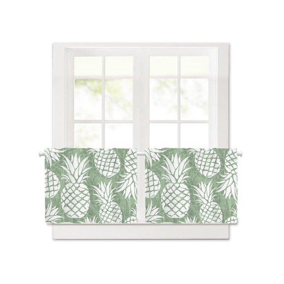 Summer Pineapple Sage Green Short Blackout Curtains 24 Inch Long,Farm Fruit Harvest Rod Pocket Kitchen Curtains,2 Panels Thermal Insulated Room Darkening Drapes for Bedroom,30"Wx24"L