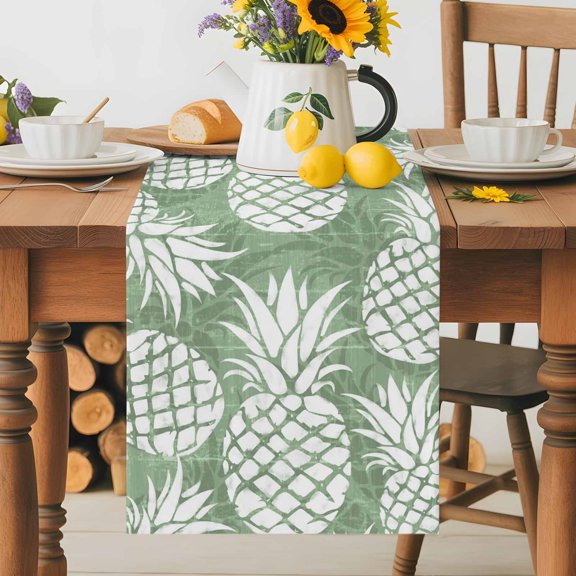 Summer Pineapple Sage Green Table Runner 72 Inches Long, Farm Fruit Harvest Table Runners Tabletop Scarf Kitchen Dining Tables Decoration for Home Party Indoor Outdoor