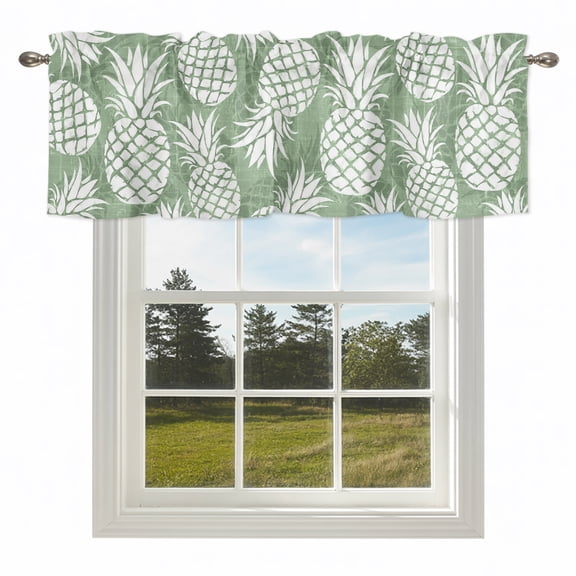Summer Pineapple Sage Green Valances for Windows Farm Fruit Harvest Rod Pocket Curtain Valance Window Treatment Short Curtains for Kitchen Living Room,42x12in
