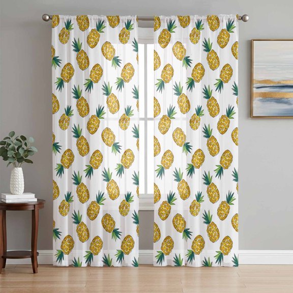 Summer Pineapple Sheer Curtains 84 Inches Long, Modern Rustic Tropical Fruits Watercolor Light Filtering Window Curtains for Living Room, Rod Pocket Voile Sheer Curtain Drapes, 52"W x 84"L, 2 Panels
