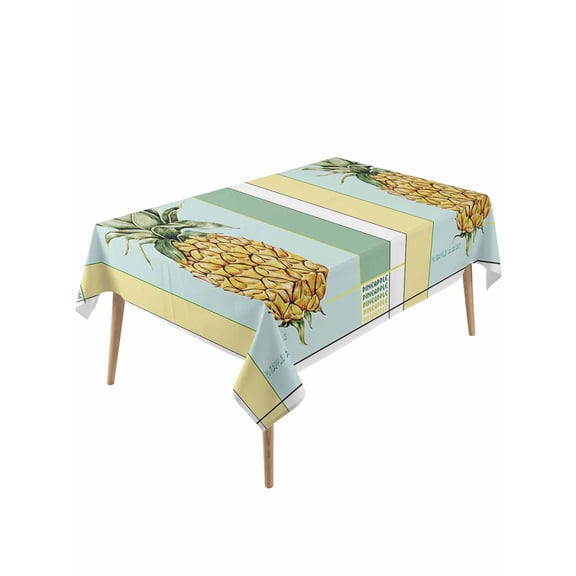 Summer Pineapple Table Cloth, Yellow Blue Green Striped Geometric Waterproof Tablecloth for Rectangle Tables, Reusable Washable Fabric Table Cover for Restaurant Kitchen Dining Tables 60"x120"