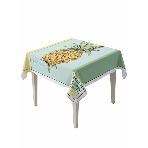Summer Pineapple Table Cloth, Yellow Blue Green Striped Geometric Waterproof Tablecloth for Square Tables, Reusable Washable Fabric Table Cover for Restaurant Kitchen Dining Tables 54"x54"