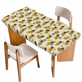 Summer Pineapple Table Cloths for 3 Foot Rectangle Tables, Retro Country Tropical Plants Fruit Patio Waterproof Elastic Fitted Tablecloths, Washable Rectangular Table Cover for Camping