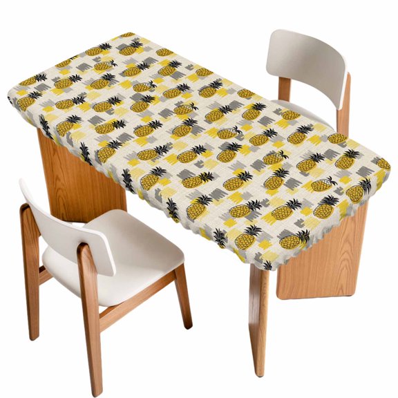 Summer Pineapple Table Cloths for 3 Foot Rectangle Tables, Retro Country Tropical Plants Fruit Patio Waterproof Elastic Fitted Tablecloths, Washable Rectangular Table Cover for Camping
