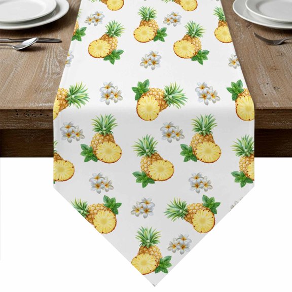 Summer Pineapple Table Runner Linen Burlap Table Runner 48 Inches Long Modern Tropical Fruit Watercolor Dresser Scarves for Kitchen Island Coffee Dining Party Wedding Banquet Holiday Decor 13"x48"