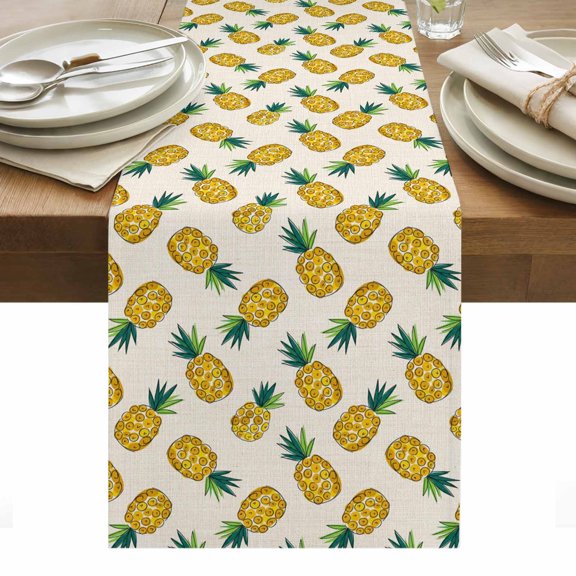 Summer Pineapple Table Runner Modern Rustic Tropical Fruits Burlap Tablerunners 13 x 36 Inch, Table Decorations Tabletop Scarf for Summer Gathering Holiday Farmhouse Kitchen Dining Decor