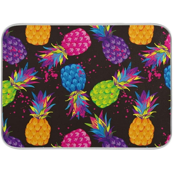 Summer Pineapple Watercolor Dish Drying Mat Tropical Colorful Fruit Dry Pad Bottle Dryer Rack Kitchen Decor absorbent Easy Clean Drainer Mats for Kitchen Counter Sinks 16"x18"
