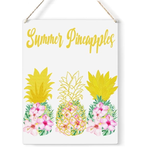 Summer Pineapple Wood Sign Floral Pineapple Wooden Signs Rustic Summer Hanging Plaque Home Wall Art 8x10 Sign Wall Decor for Home Kitchen