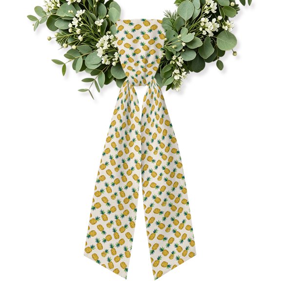 Summer Pineapple Wreath Sash for Front Door, Modern Rustic Tropical Fruits Burlap Wreath Bow Accent for Fall Christmas Holiday Door Decor, Ribbon Sash for Wreaths, Porch Home Decoration