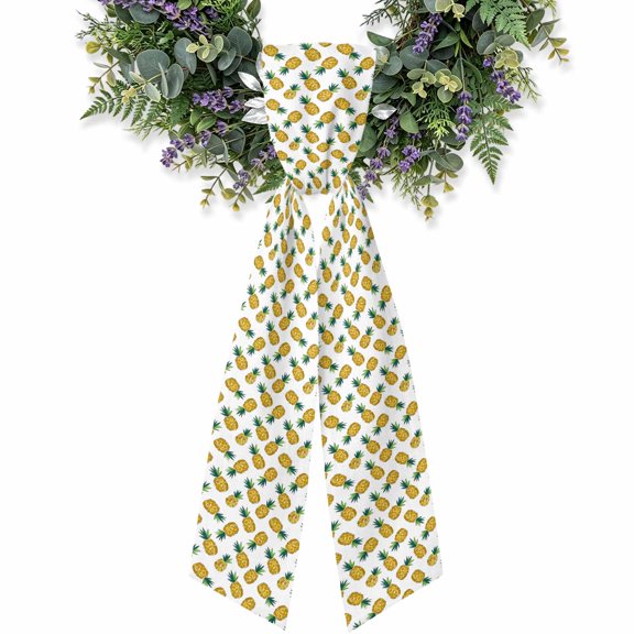 Summer Pineapple Wreath Sash for Front Door, Modern Rustic Tropical Fruits Watercolor Wreath Bow Holiday Garland Ribbon Wreath Accessories for Home Yard Porch Doorway Fall Christmas Decorations Gifts