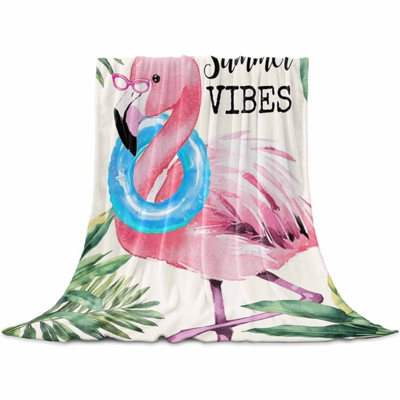 Summer Pink Flamingo Flannel Blanket for Bed, Beach Tropical Palm Leaves Soft Cozy Warm Couch Throw Blanket, Lightweight Fluffy Plush Bedding Blankets for Sofa Decor All Season 50"x60"