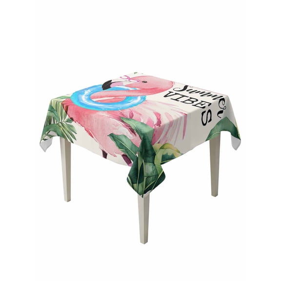 Summer Pink Flamingo Table Cloth, Beach Tropical Palm Leaves Waterproof Tablecloth for Square Tables, Reusable Washable Fabric Table Cover for Restaurant Kitchen Dining Tables 54"x54"