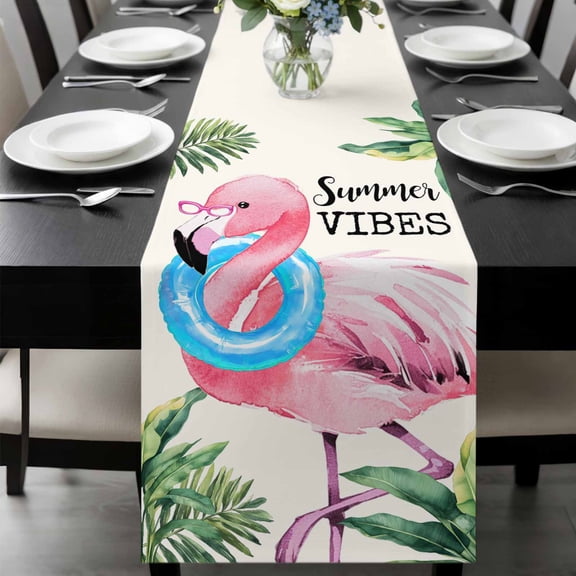 Summer Pink Flamingo Table Runner 36 Inches Long, Beach Tropical Palm Leaves Kitchen Coffee Dining Table Decoration for Home Party Birthday Wedding Home Decor 13x36 Inches
