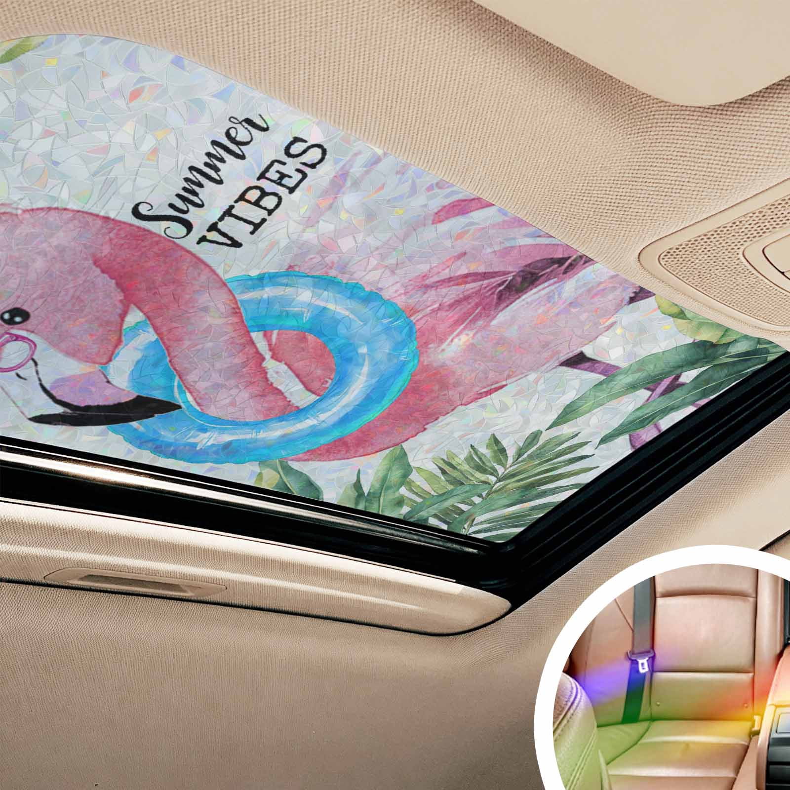 Summer Pink Flamingo Window Privacy Film Rainbow Static Cling Stain ...