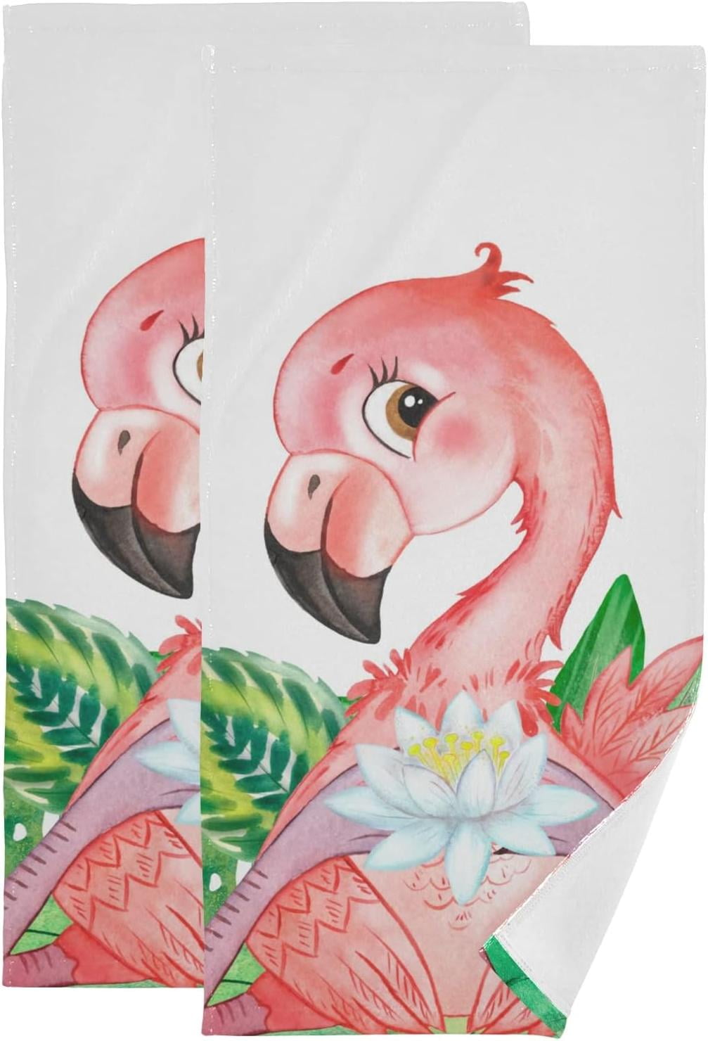 Summer Pink Flamingos Palm Hand Towels for Bathroom Floral Tropical Watercolor Cute Kitchen Towel Set of 2 Ultra Soft and Highly Absorbent Decorative Fingertip Face Bath Towel for Spa Hotel