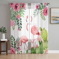 thumbnail image 1 of Summer Pink Flamingos Sheer Curtains 96 Inch Length 2 Panels Set, Tropical Floral Leaves Cactus Voile Window Treatment Semi Sheer Long Curtains Drapes for Bedroom/Living Room/Kitchen 52"x96"x2, 1 of 7