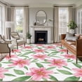 thumbnail image 1 of Summer Pink Lily Washable Living Room Rugs 5'x7', Watercolor Flower Farmhouse Rustic Low Pile Throw Large Area Rugs Non-Slip Sturdy Edge Binding Carpet for Dining Room Bedside Kitchen, 1 of 9