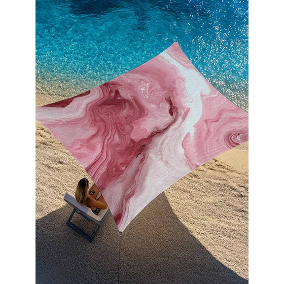 Summer Pink Ocean Sun Shade Sail 8' x 10', Modern Abstract Gradient Sea Beach Waves Rectangle Outdoor Sunshade Canopy, Waterproof UV Block Patio Covers for Garden Yard Beach