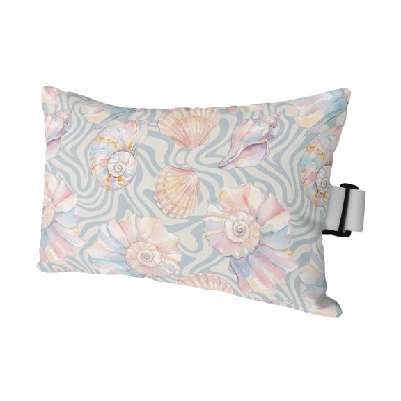 Summer Pink Shells Outdoor Pillows for Chaise Lounge Chair Waterproof Lumbar Pillows with Insert&Adjustable Strap Beach Headrest Pillow Beach Coastal Conch Abstract Blue Waves Pool Pillow 11"x16"