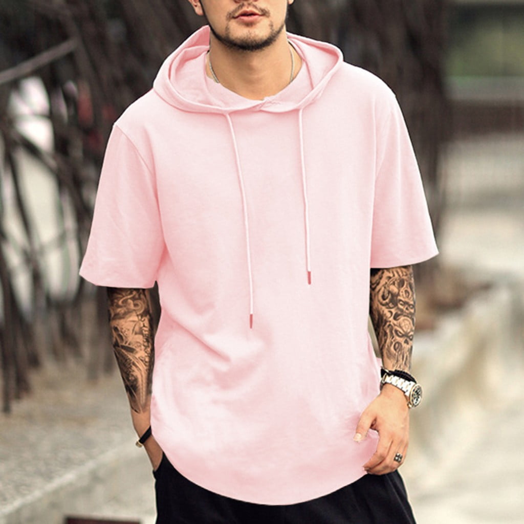 Pink short cheap sleeve hoodie mens
