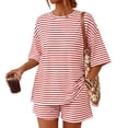 thumbnail image 1 of Summer Pjs for Women Set Striped Oversized Matching Tops and Shorts Pajama Sets Soft Loose Fit Lounge 2 Piece Set, 1 of 6