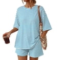 thumbnail image 1 of Summer Pjs for Women Set Striped Oversized Matching Tops and Shorts Pajama Sets Soft Loose Fit Lounge 2 Piece Set, 1 of 6